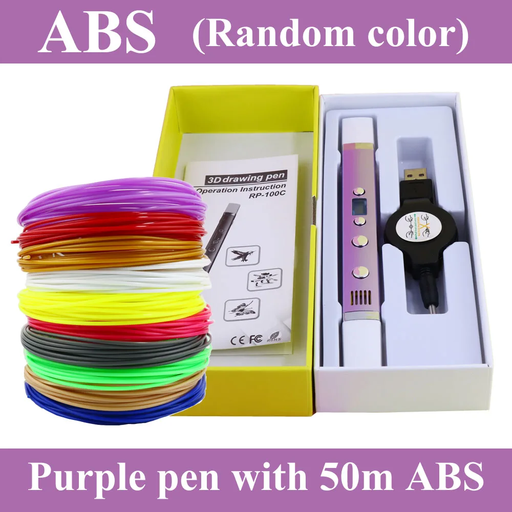 purple 10pcs 5m ABS Myriwell 1,75 мм ABS/PLA/PCL DIY 3D Ручка ЖК-экран зарядка через usb 3d принтер Ручка 1,75 мм нити творческая игрушка подарок для детей дизайн - Цвет: purple 10pcs 5m ABS