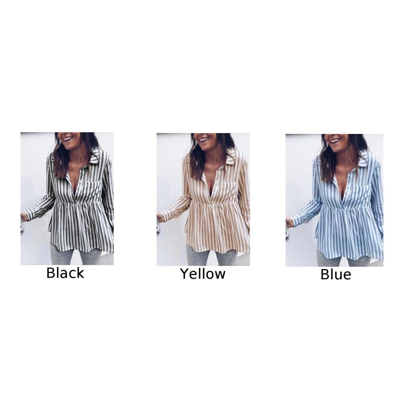 Женская блузка Повседневная широкая полосатая рубашка с длинным рукавом