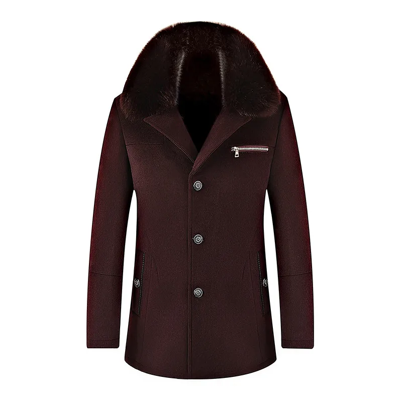 Мужская однобортная ветровка со съемным воротником шерстяное пальто зимние