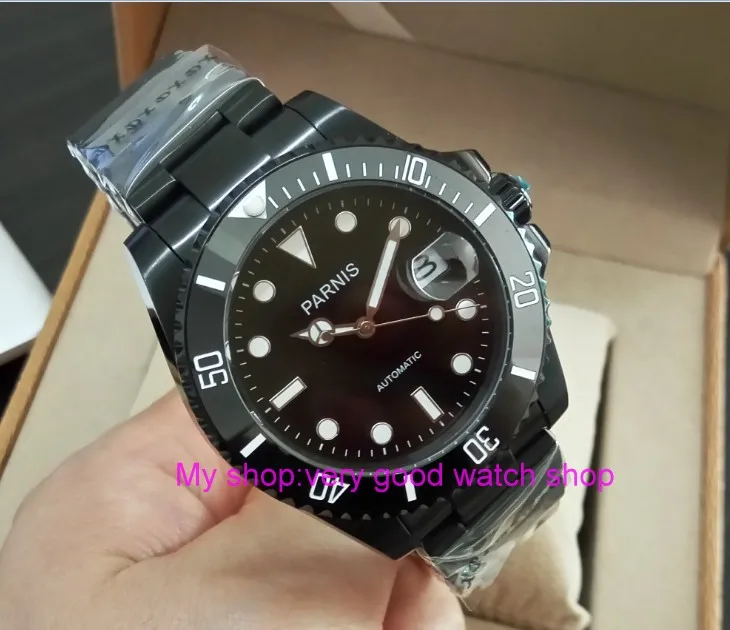 40 мм Parnis с сапфирами Crystal 21 jewels автоматический механизм движение черный