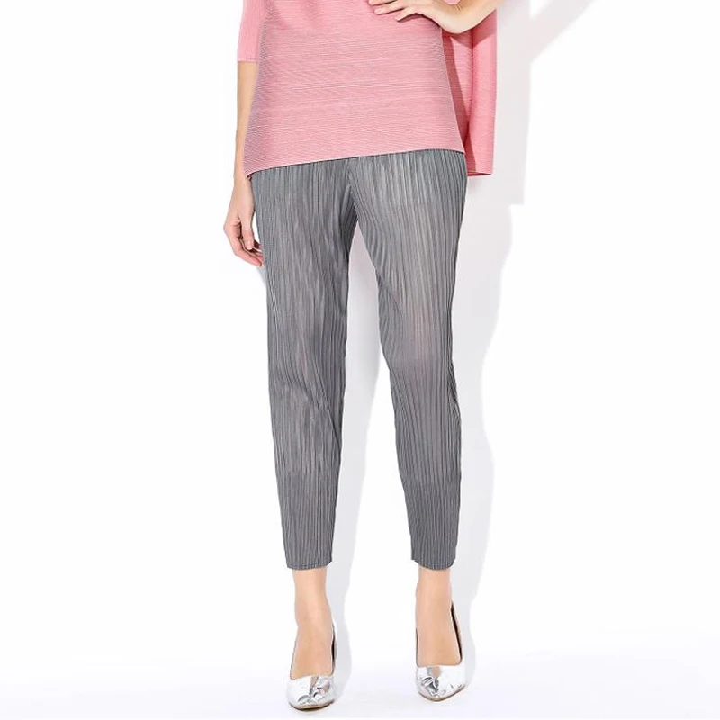 Модные женские летние брюки Новое поступление плиссированные однотонные узкие с