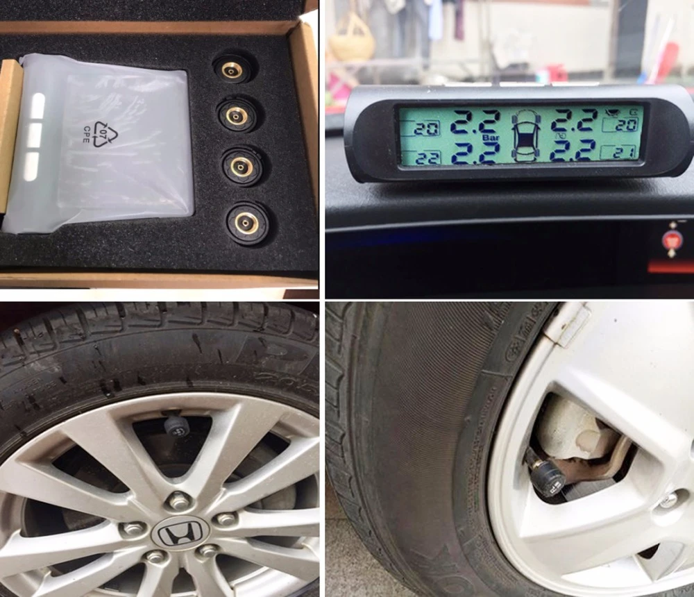 Система контроля давления в шинах TPMS на солнечной батарее 4 колеса