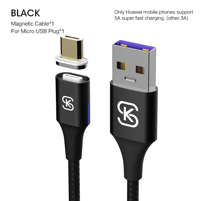 Black for micro Магнитные кабели 3 в 1 Micro usb type C 5A 3A супер быстрая зарядка для iphone huawei P10 20 honor мобильный телефон данных SIKAI QC 4,0 - Цвет: Black for micro