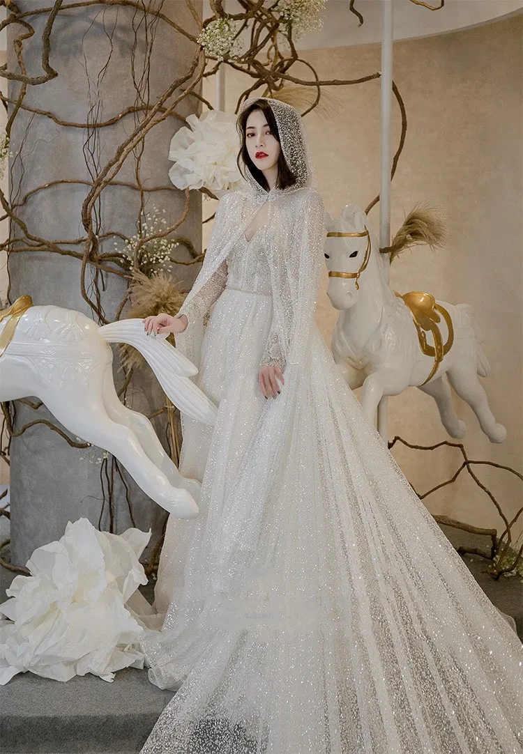 Блестящая блестящая новая Длинная свадебная накидка из тюля с блестками