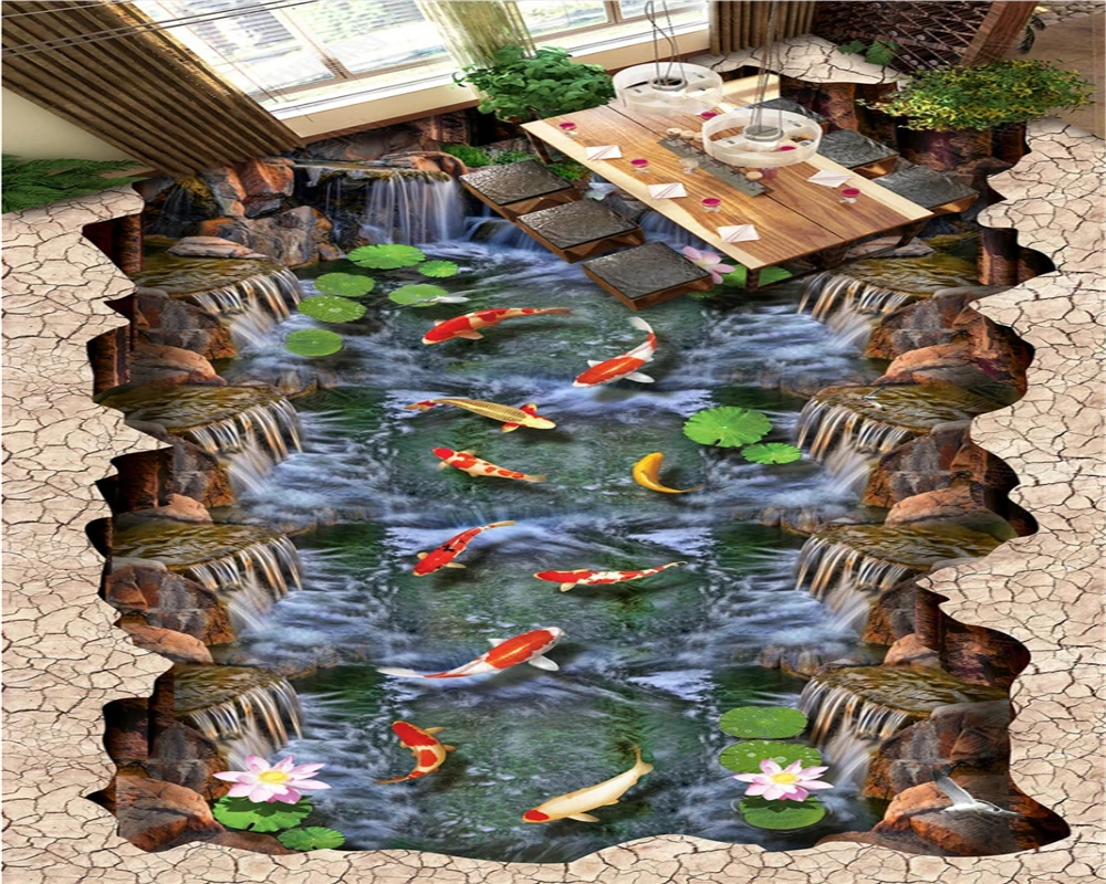 

beibehang wall papers home decor Custom photo wallpaper flowing squid lotus 3D floor wallpaper self adhesive 3d wall wallpaper