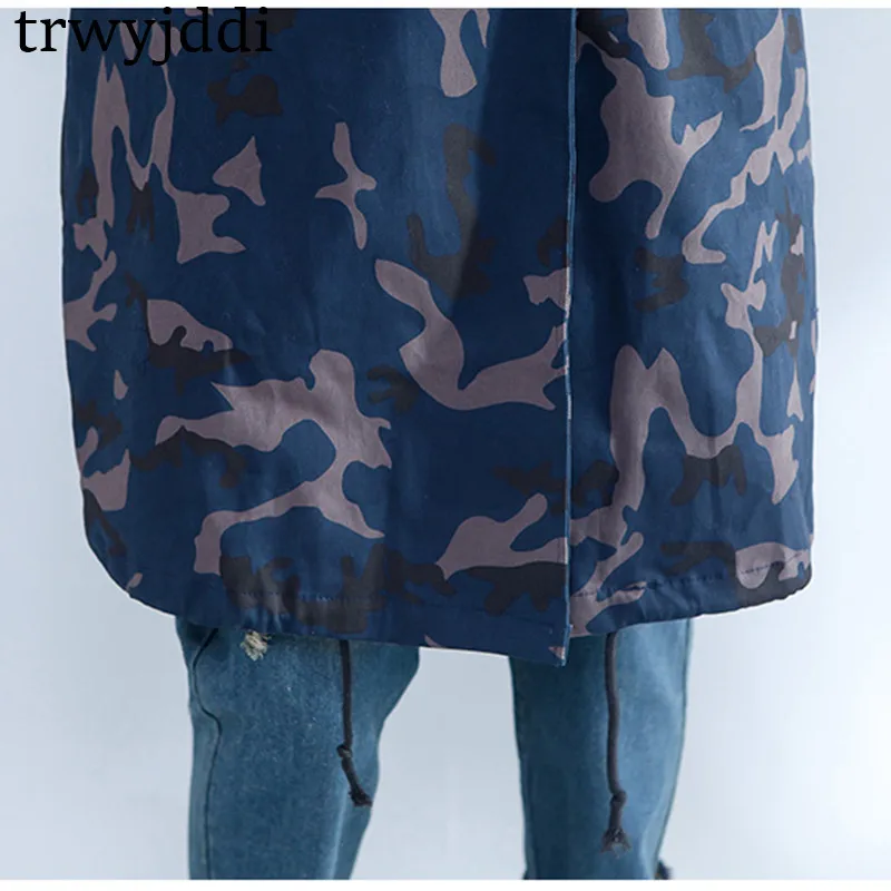 Для женщин на весну и зиму Oversize пальто корейский кардиган с капюшоном Для женщин двубортный модная камуфляжная ветровка hl137