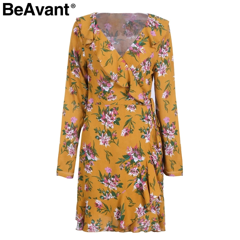 Женское платье с оборками BeAvant сексуальное мини v образным вырезом летнее длинным