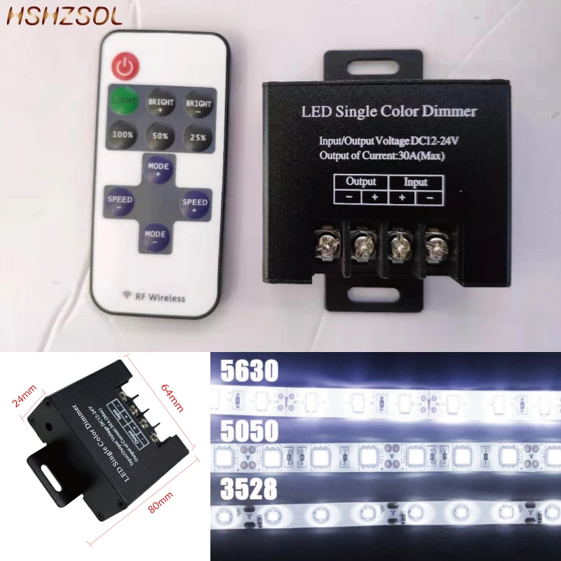 

DC12-24V LED Controller 30Amper 11key RF Wireless LED Remote Controller dimmer For 3528 5050 2835 5630 LED Strip Single Color
