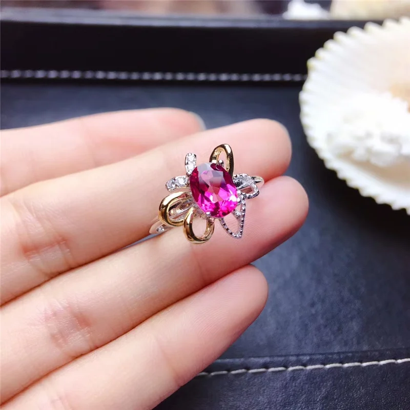 

Trendy Natural Pink Topaz Rings for Women Party 6x8mm Genuine gemstones Fine jewelry 925 Sterling Silver Free Shipping #508