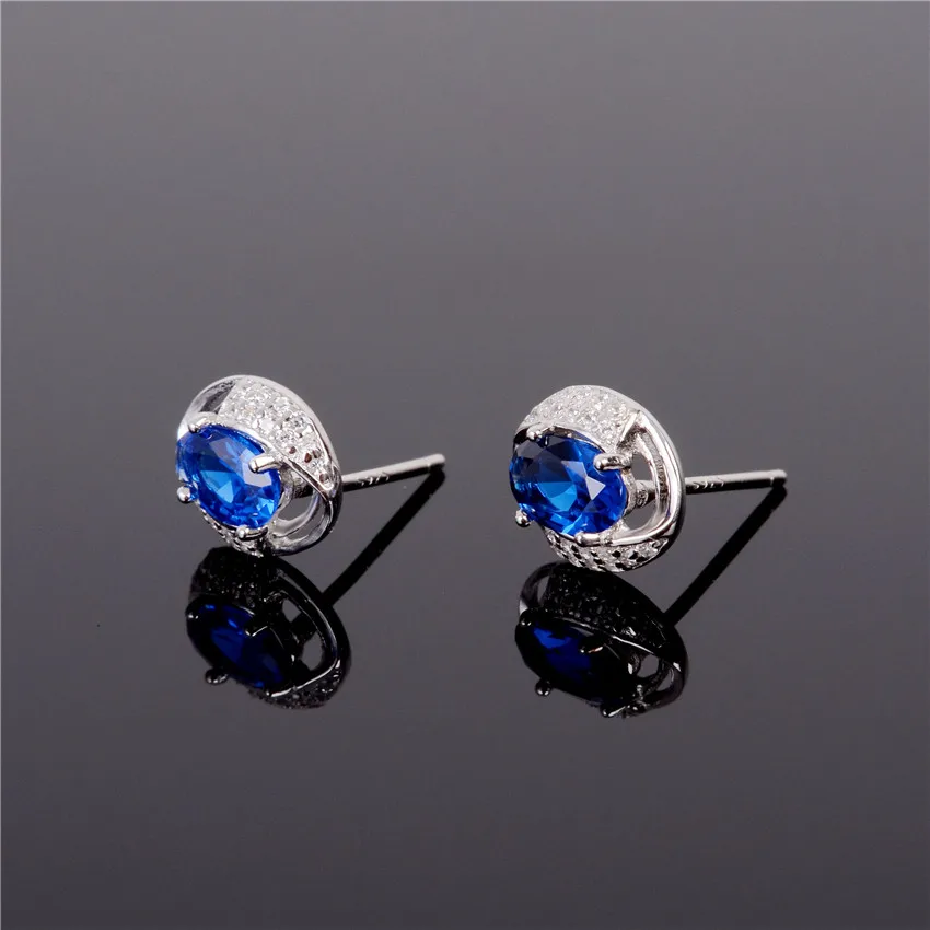 Женские серебряные серьги Uloveido 925 пробы с синими камнями в коробке 40% LR007 |