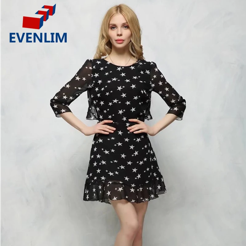 Evenlim выдалбливают Boho Летнее платье женщина новая Кружево до спинки рюшами