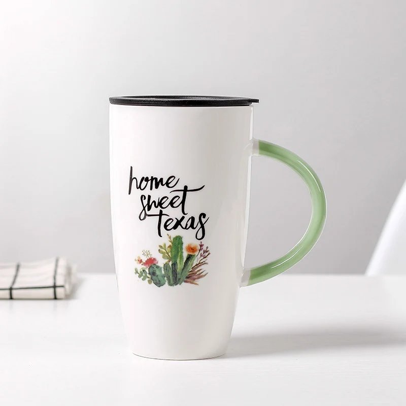 600 мл креативная керамическая кружка с рисунком кактуса крышкой Мультяшные чашки