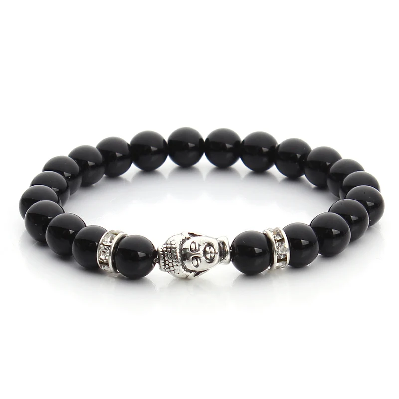 2016 New Antique Silver Color Men Buddha Head Bracelet Natural Howlite/Bead/Tiger Eye Bead Stone Stretch Bracelets Bangles | Украшения и