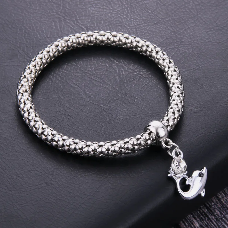 Pulseras Mujer Moda Крест Браслеты попкорн ДЛЯ Woemn шарм браслеты попкорн цепь ювелирные изделия для женщин Мода/девушка ювелирные изделия - Окраска металла: dolphin
