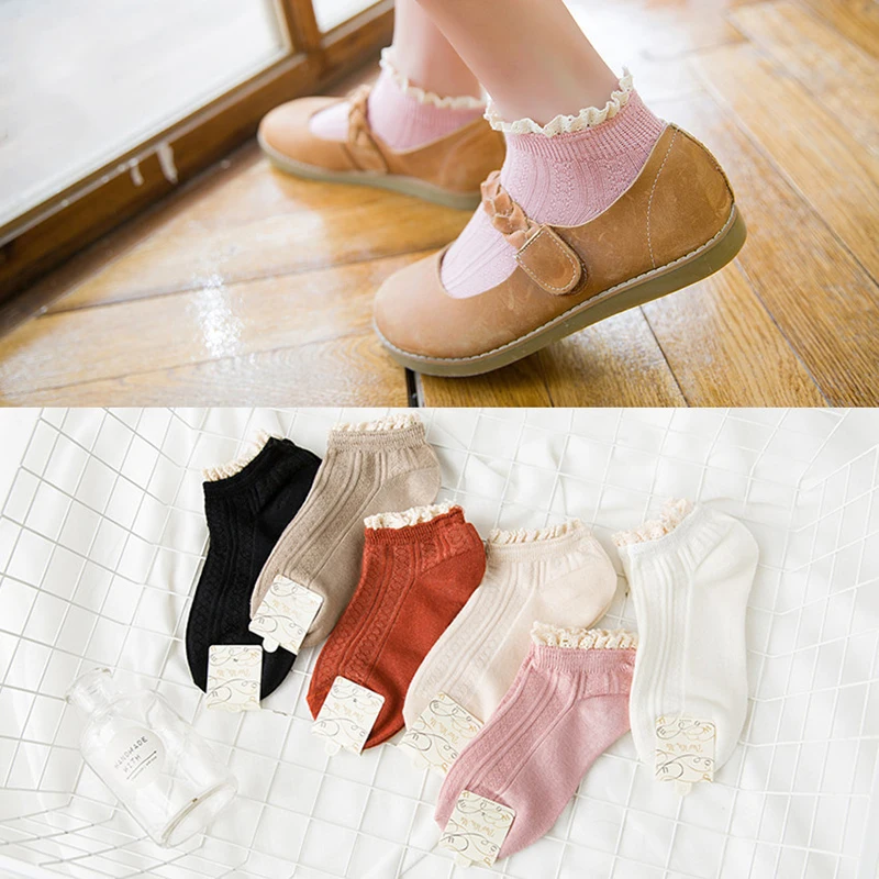 Socks Women Lace Harajuku Sweet Striped Knitted Patchwork 5 Colors Sock Womens Kawaii Korean Style Streetwear School Student | Женская