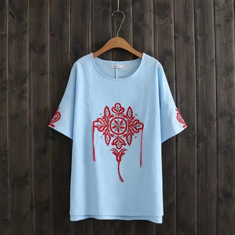 OMCHION лоскутное Ретро Народная вышивка летние топы 2018 Повседневное свободные Blusa