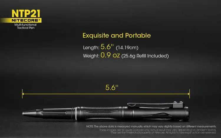 NITECORE NTP21 тактическая ручка из алюминиевого сплава, оконный стеклянный выключатель, Вольфрамовая сталь с зажимом, многофункциональная черная ручка для самозащиты