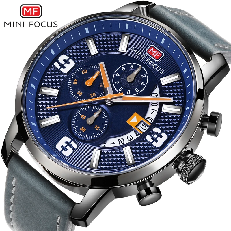 MINIFOCUS Mens Watch Sport Waterproof Wristwatch Genuine Leather Relojes Hombre 2017 Quartz Male Business Watch