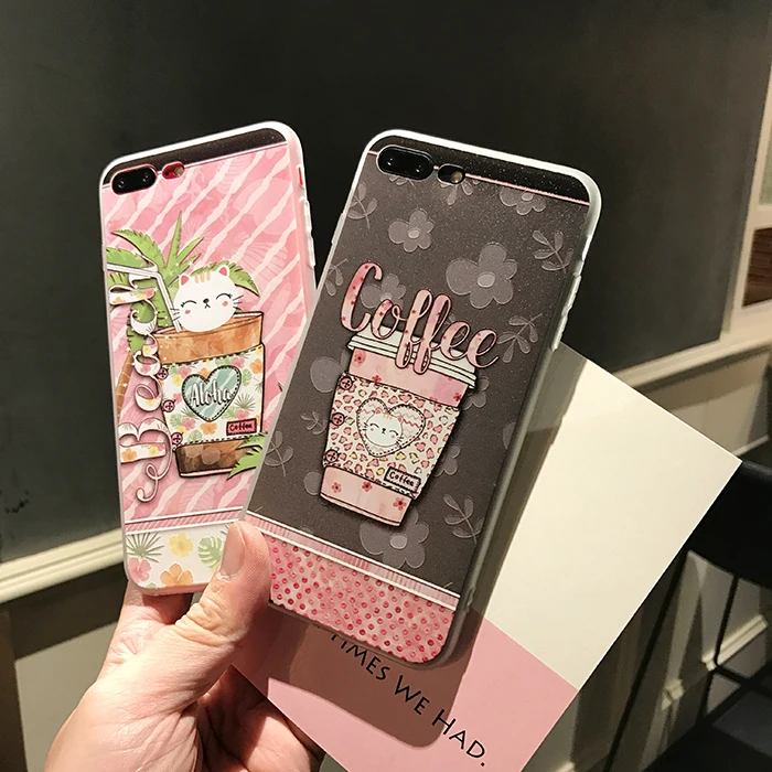 Wmzsucc милый мультфильм Кофе шаблоны Cat Прозрачный чехол для iPhone 6 6S 8 плюс 7 мягкий