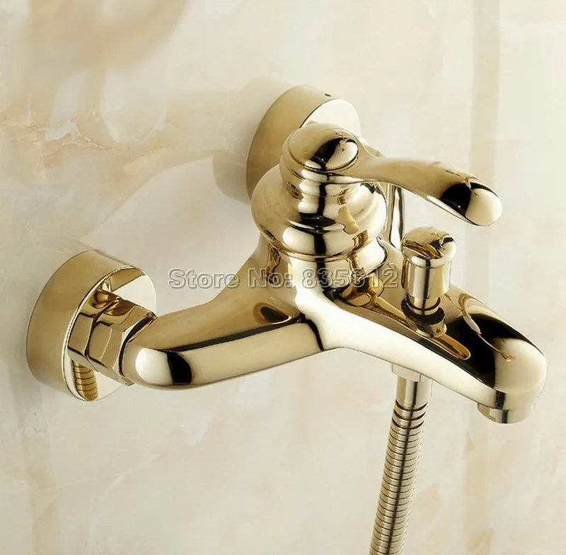 Gold Color Brass Bathroom Bathtub Shower Faucet Set Single Handle Mixer Tap with Wall Mounted Ceramic Hand Held Wtf402 | Обустройство