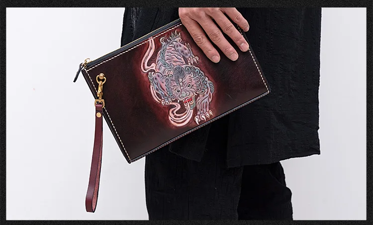 Женская и мужская сумка из кожи с растительным дублением кошелек-клатч конверт