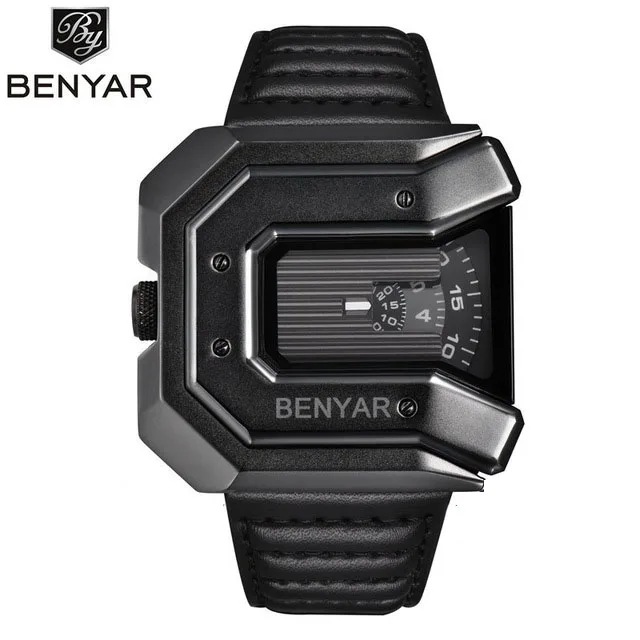 Black Black BENYAR Роскошные Брендовые Часы для мужчин водонепроницаемые кожаные мужские часы кварцевые модные повседневные часы мужские уникальные спортивные часы для мужчин - Цвет: Black Black