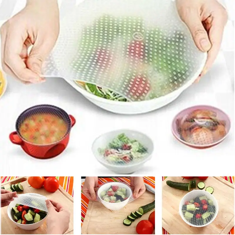 Силиконовая пленка для хранения еды в 4 шт. разных размеров.