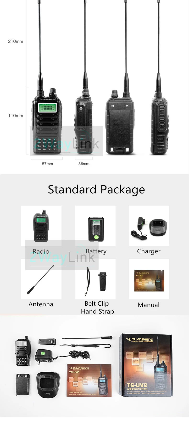 Высокое качество QUANSHENG TG-UV2 Ham Радио Двухдиапазонная 5 Вт QUANSHENG TG UV2 VHF супергетеродинная рация FCC CE сертификация