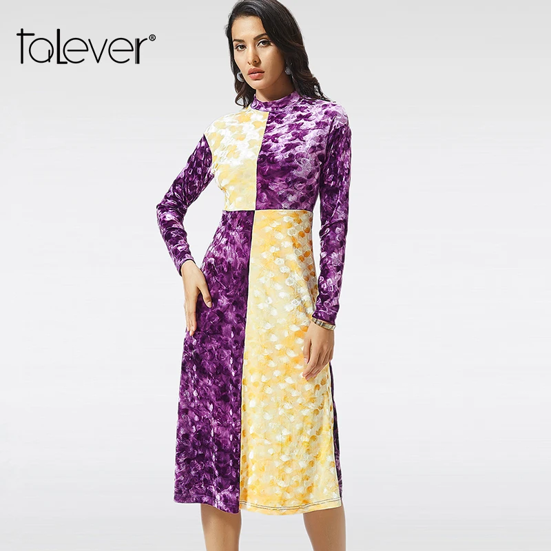 Для женщин осень элегантные офисные миди платье в винтажном стиле с длинным