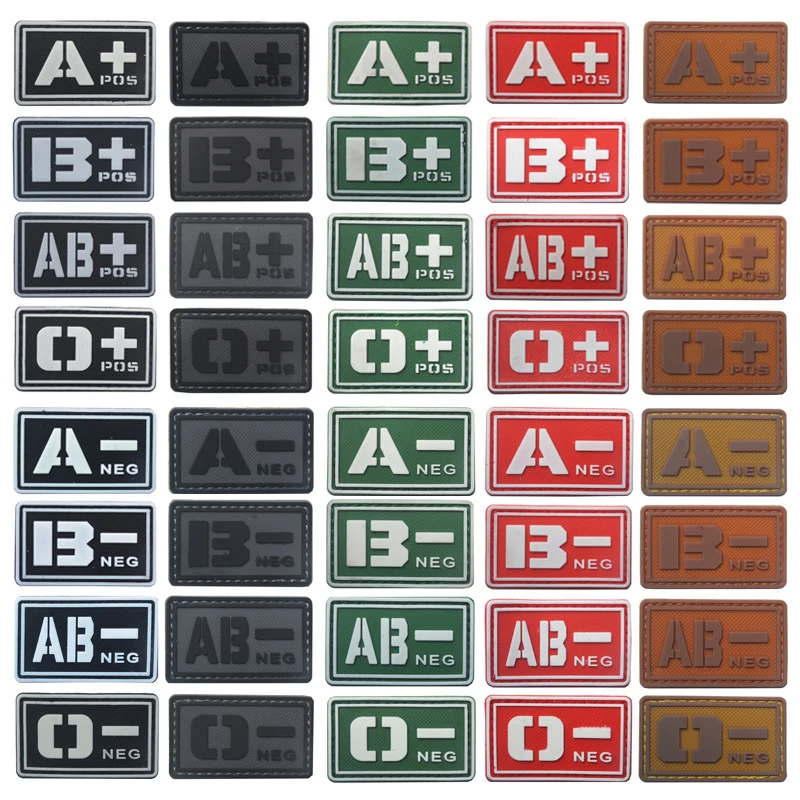 Пластырь типа крови A+ B+ AB+ O+ Положительный A B AB O+ POS A-B-AB-O-NEG-отрицательный ПВХ значок боевой дух тактический военный крюк патч