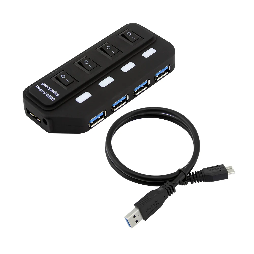 USB chyi 3,0 концентратор USB-A до 4 Порты и разъёмы USB3.0 с светодиодный на переключатель включения/выключения Экстра DC 5 V Питание USB разветвитель адаптер для ПК Мышь планшет