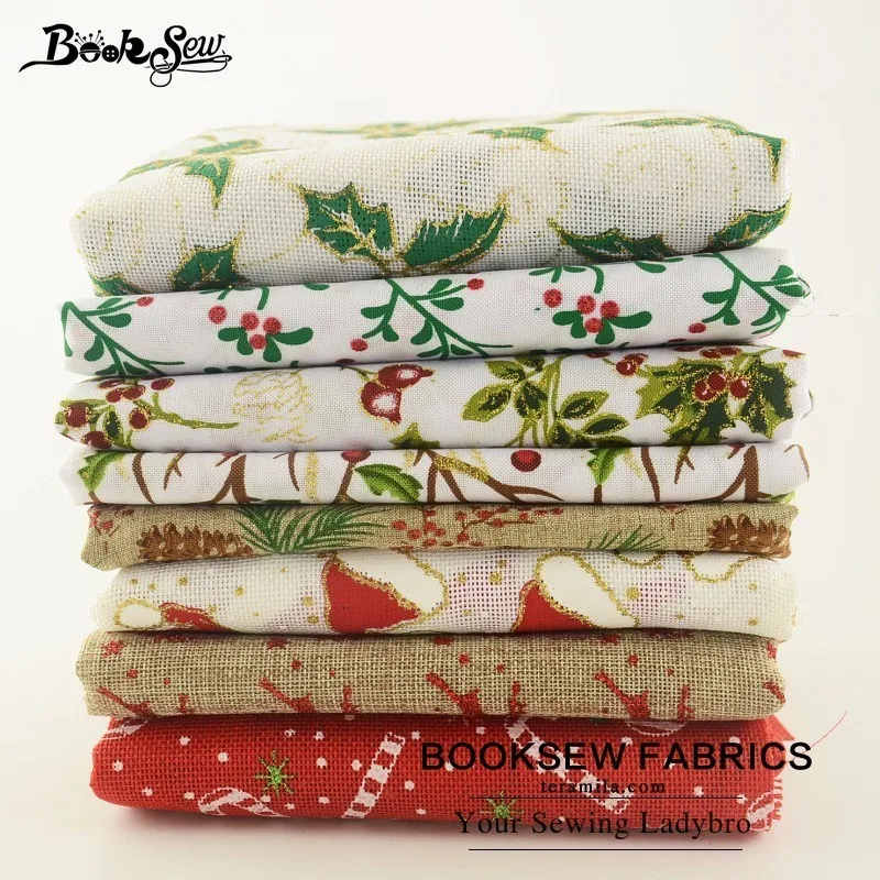 Booksew Лен Ткань 8 шт./лот 45 см x 50 см нарезанные Комплект Новогодние товары Стиль Жир квартал для Вышивание Украшение Craft сумка кукла чулок