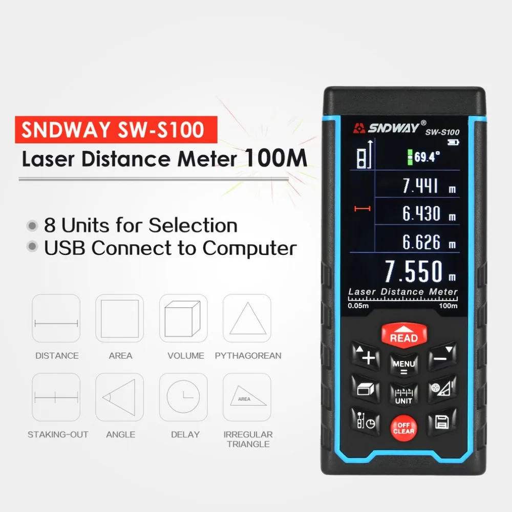 SNDWAY SW S100 100 м ручной лазерный измеритель расстояния дальномер trena Лазерная Лента