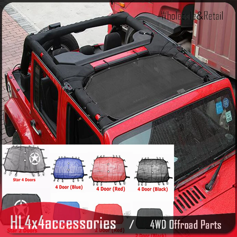 

Car Roof Sunshade Mesh Top Cover Anti UV Rays Polyester For Jeep Wrangler JK 07 Up 2 Door and 4 Door 4x4 Accessories Styling