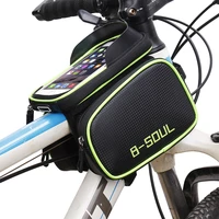 b soul cycling bike front frame bag tube pannier double pouch for 5 5 6 2inch cellphone riding bagbicycle accessories