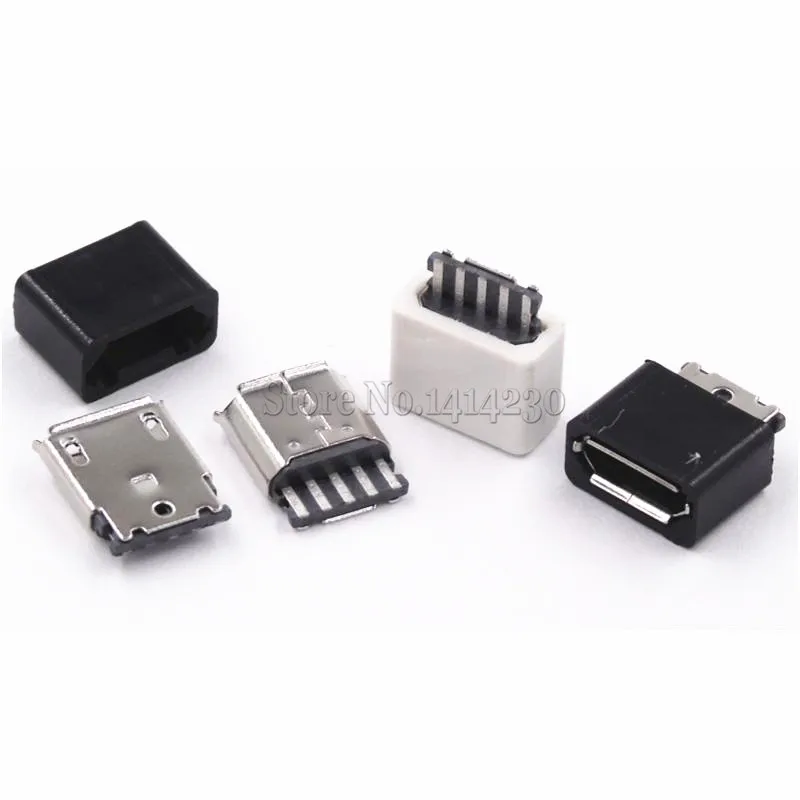 100 шт. DIY Micro USB 5P 5Pin розетка разъемы в комплекте черный и белый с оболочкой |
