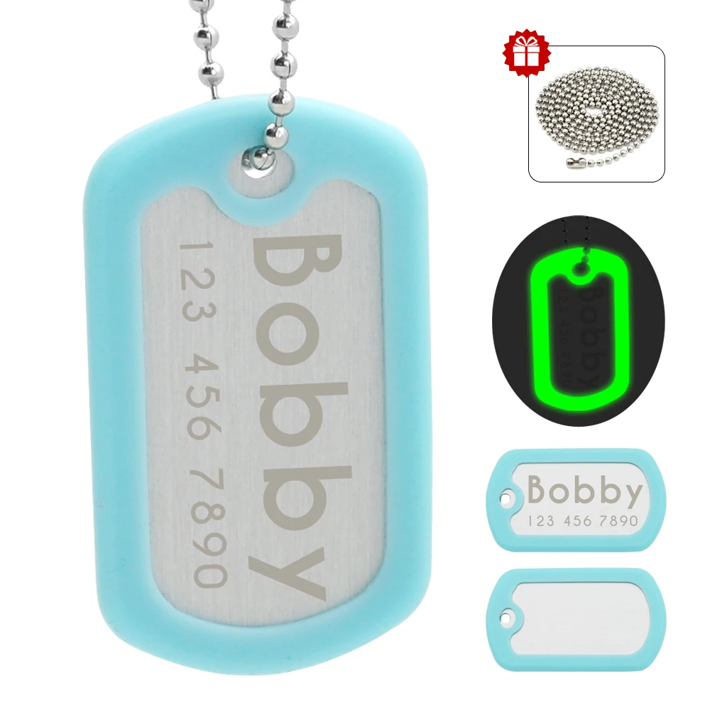 

Fluorescence Dog ID Tag Metal Military Dog Tag Personalized Silver Dog Name Tag with Free Chain Silencer for Medium Large Dog