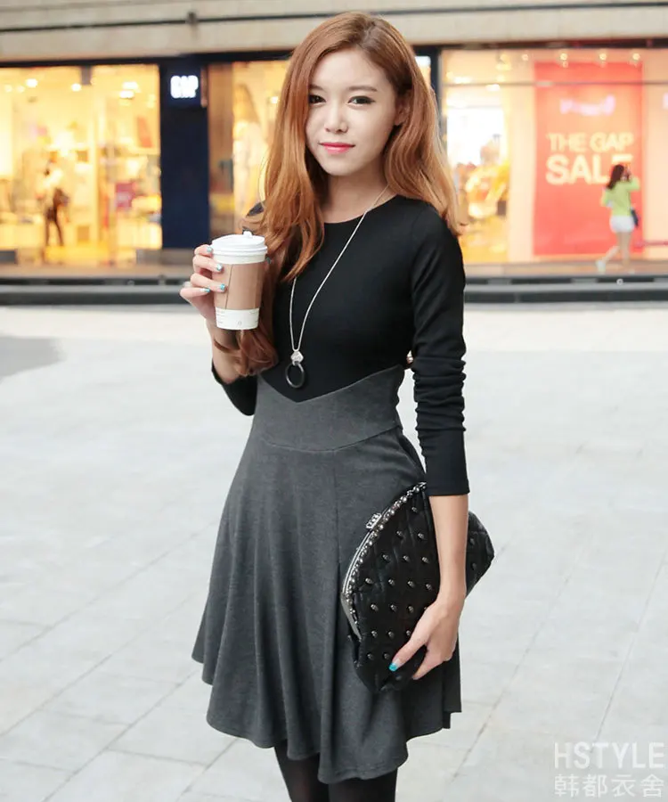 Платье длинный рукав горячая женщины уютный милый свободного покроя элегантный