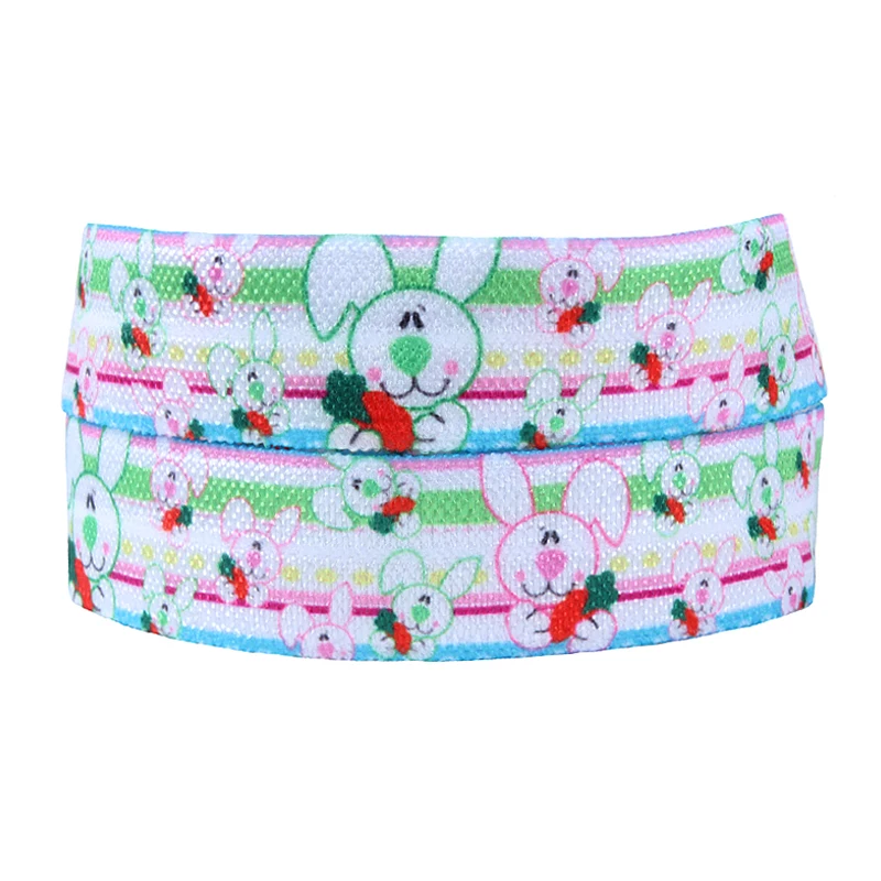 

FLRA FOE Cute Easter rabbit eating carrot fold over elastic ribbon for baby headband
