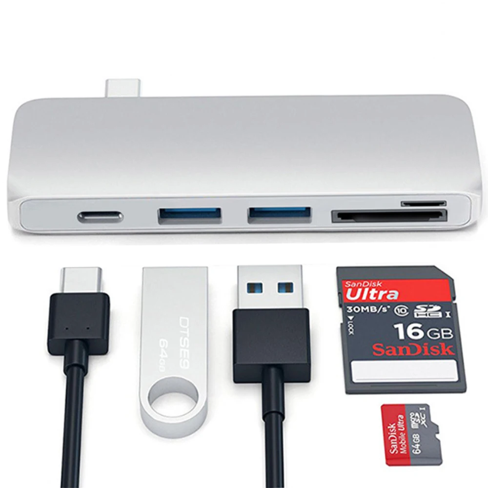 USB-концентратор 5 в 1 USB 3 0 Type C разветвитель адаптер OTG комбинированный кардридер
