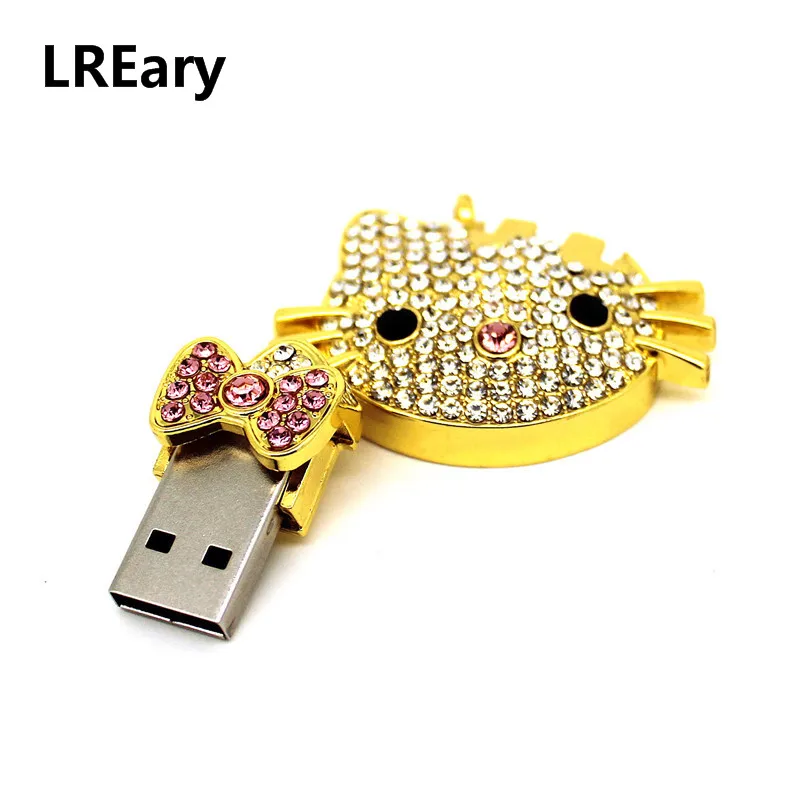 Флеш-диск USB 2,0 Кристалл hello kitty U диск 4 ГБ 8 ГБ 16 ГБ 32 ГБ 64 ГБ кошка Флешка креативные ювелирные изделия Флешка карта памяти подарок