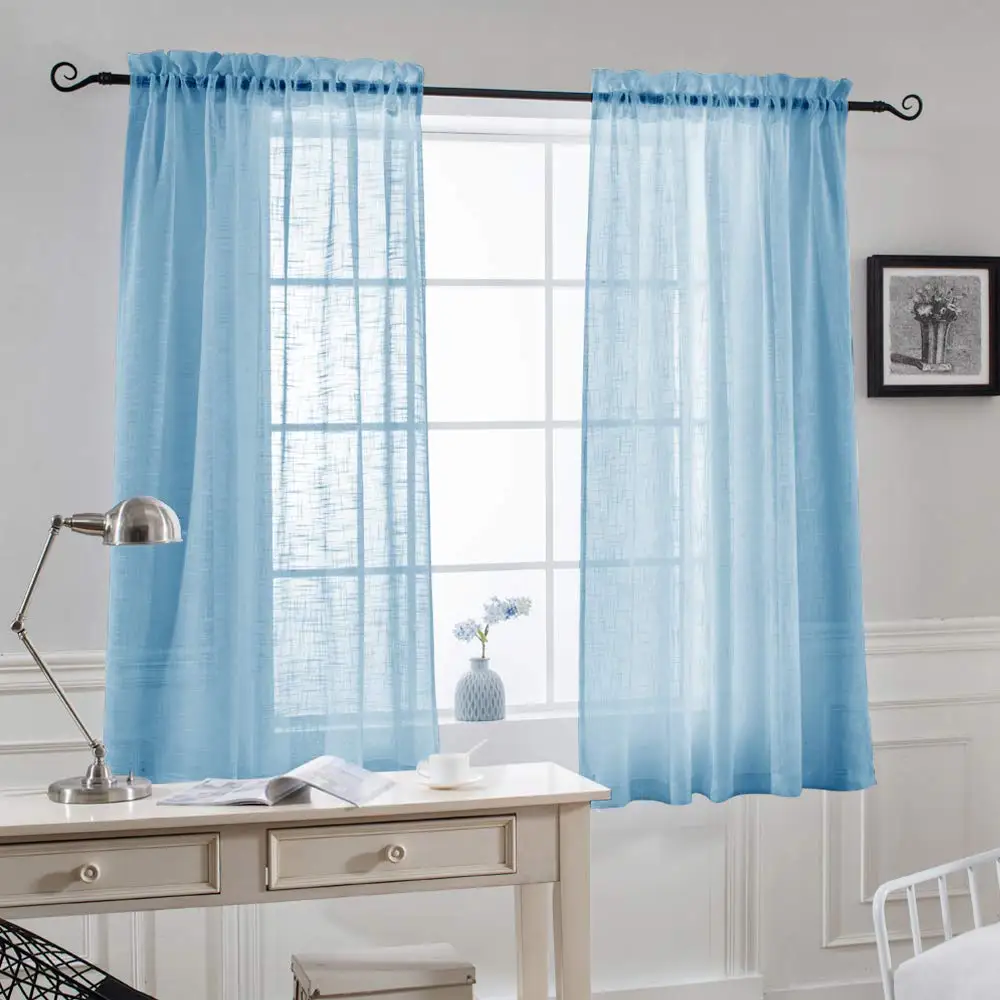 Turquoise NICETOWN, сплошная занавеска из цельной пряжи, для дверей, окна, лен, текстурированный вид, занавески для спальни, гостиной, раздвижные двери, тюль, занавеска - Цвет: Turquoise