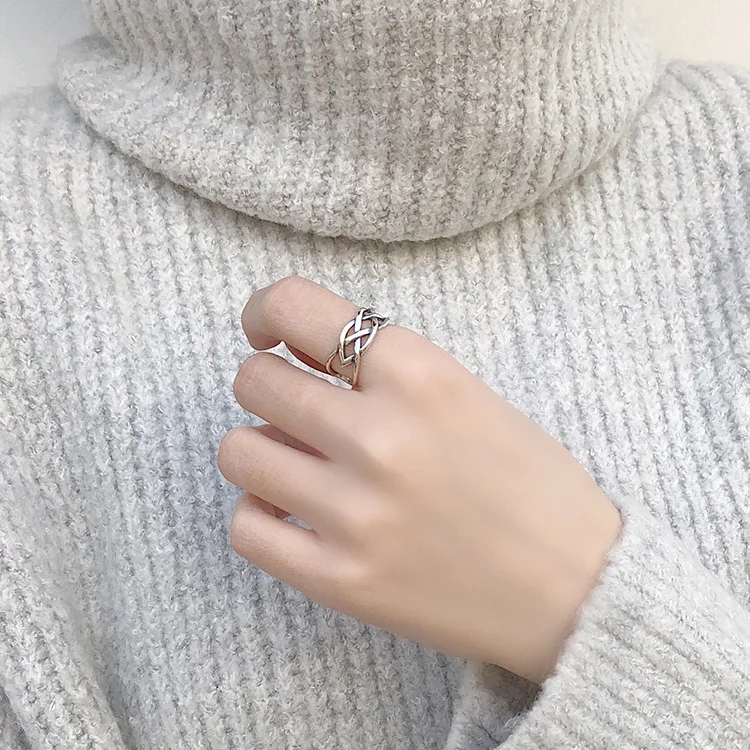 YPAY Vintage Hollow Woven Open Rings for Women Real 925 Sterling Silver Finger Ring Bague Fine Accessories Jewelry Gift YMR096 | Украшения