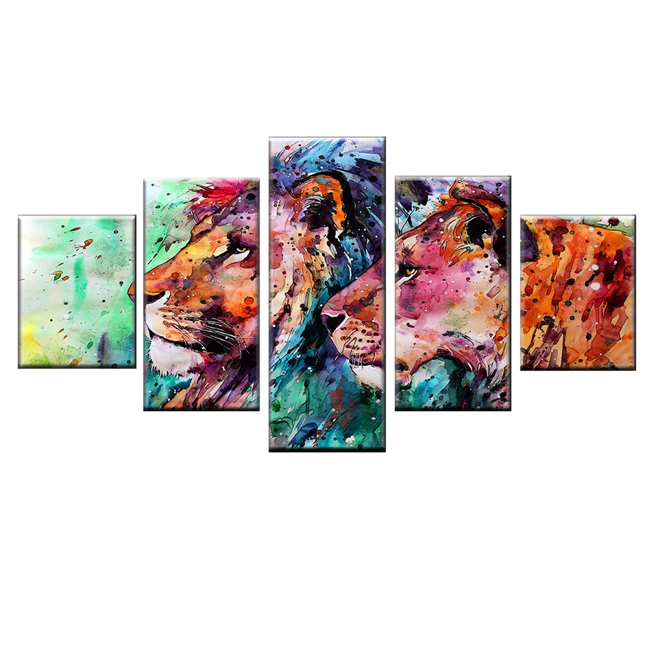 Nordic wall art рамка картина 5 панель Красочные льва холст с печатью постера