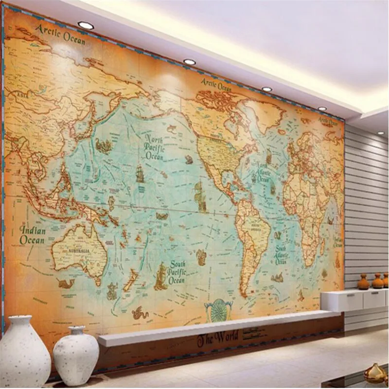 Обои beibehang с росписью европейских офисных диванов фон в стиле ретро HD карта мира