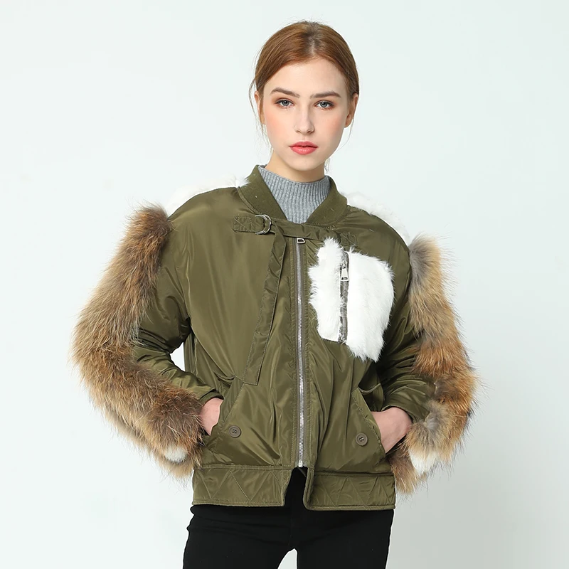 OFTBUY, новинка, парка, куртка-бомбер, зимняя куртка, Женское пальто с натуральным мехом, парка из меха енота и кроличьего меха, с рукавами, с хлопковой подкладкой