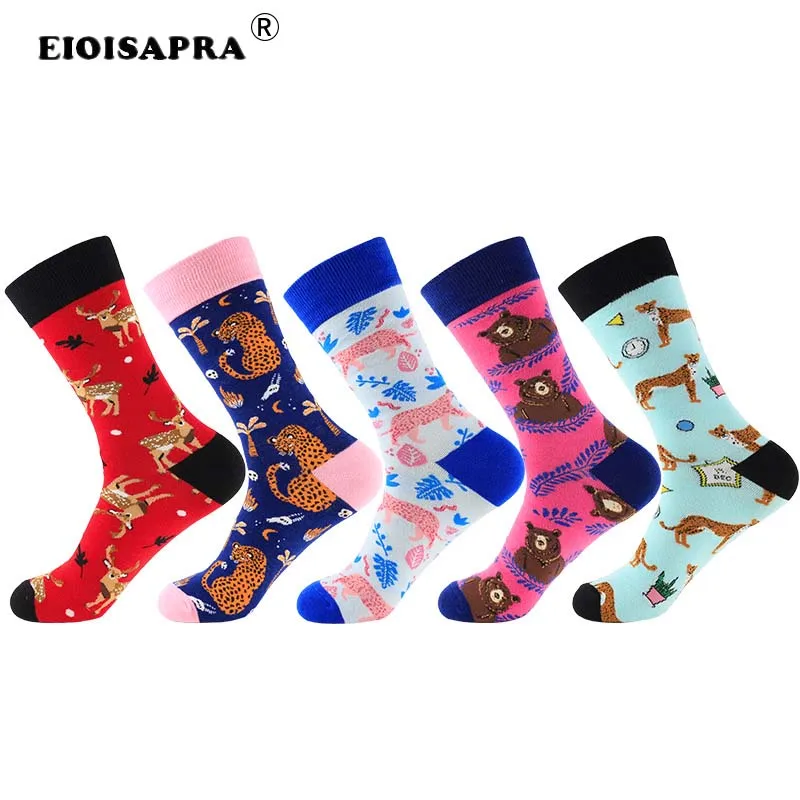 

New Tide Socks Autumn/Winter Creative Harajuku Hip Hop Unisex Funny Sock Lovely Cartoon Elk Cheetah Sock Happy Christmas Present