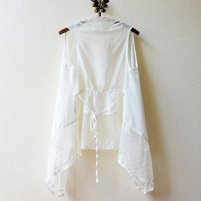 Женский Тонкий жилет летняя шаль волшебный белый из хлопка с кружевами в стиле