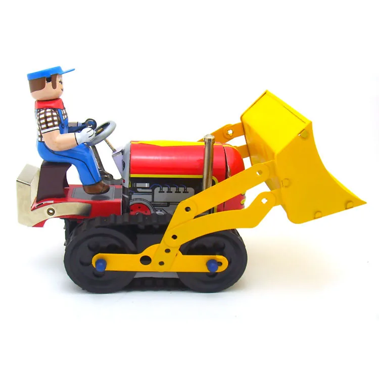 

[Funny] Adult Collection Retro Wind up toy Metal Tin bulldozer worker Construction vehicle car Clockwork toy figure vintage toy