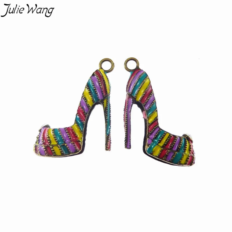 Julie Wang 4 шт. эмалированные Подвески на высоком каблуке из сплава красочная женская